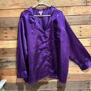Amoureuse Royal Purple Satin Pajama Top Women's 3X Elegant Luxe Romantic Sexy